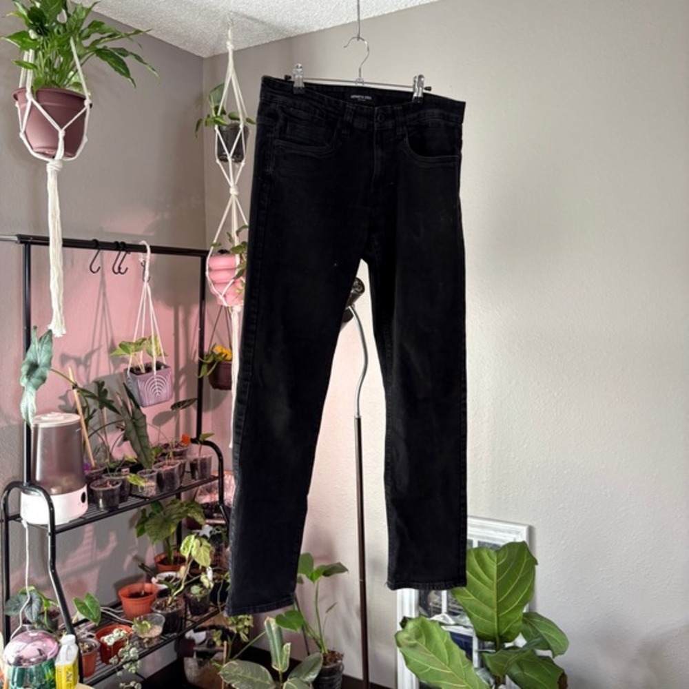 Kenneth Cole Jeans Mens 30x32 Black Slim Fit Denim Pants Washed Dark Aesthetic